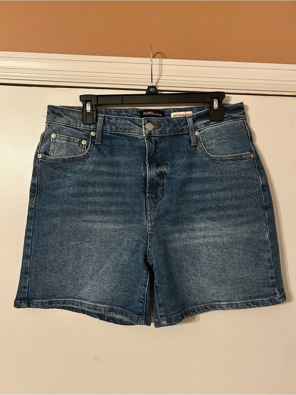 BCBGeneration Boyfriend Denim Shorts Size 13/31 Dark Wash Mid Rise